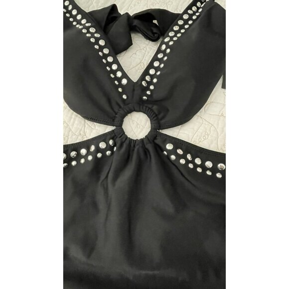 Bar III $94 Bathing Suit One Piece Black Studded Cut Out Swimsuit XS NWT - Picture 5 of 8